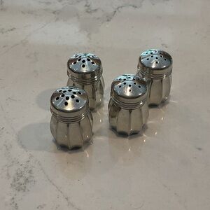 Set of 4 Mini Pewter Silver Salt and Pepper Shakers